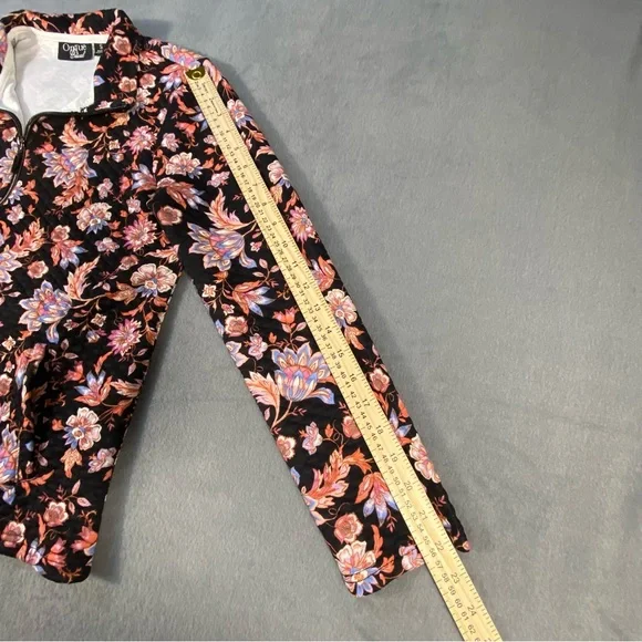 Onque Casual Women’s Black Floral Jacket, Zip front, long sleeves, pockets,sizes - Picture 9 of 9